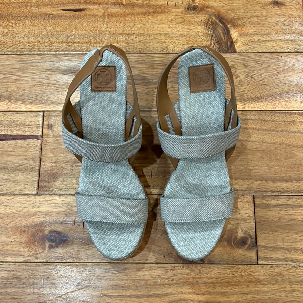 NIB Tory Burch Two-Band Wedge Slingback Espadrilles Size 10.